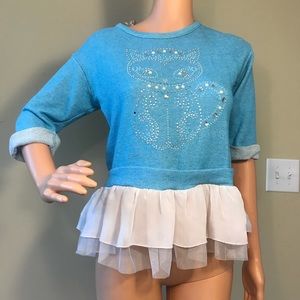 Knit Works Blue with White Ruffles Blouse